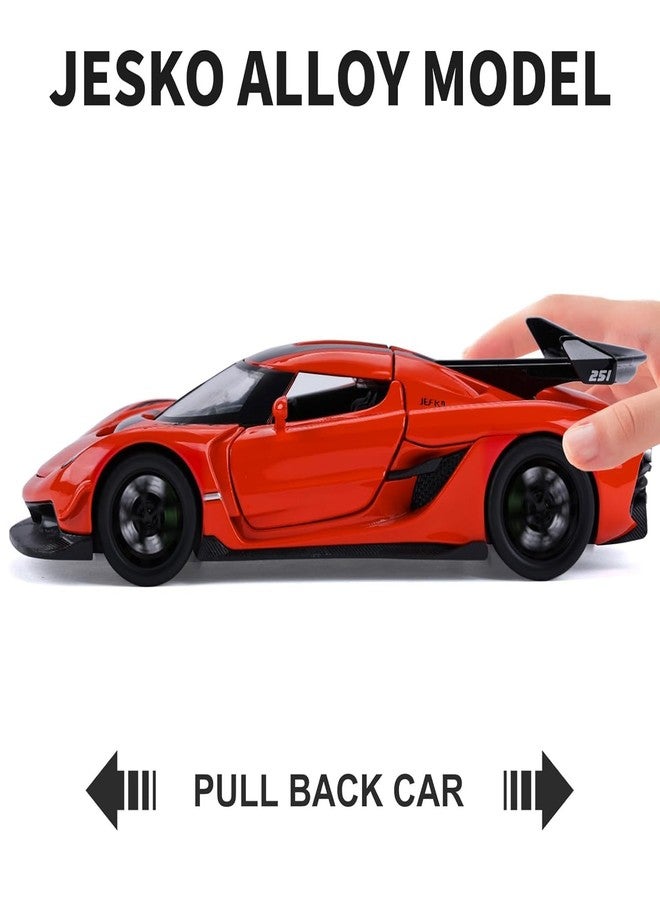 FEXXA سيارة FEXXA Koenigsegg Jesko بمقياس 1:32 مصنوعة من المعدن المصبوب، مزودة بأبواب قابلة للفتح، وإضاءة وصوت، ووظيفة السحب للخلف، لعبة داخلية وخارجية للأطفال (برتقالي) - Image 5